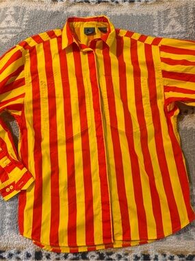 80’s Liz wear Women's Red & Yellow Striped Button-Down Shirt